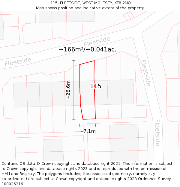115, FLEETSIDE, WEST MOLESEY, KT8 2NQ: Plot and title map