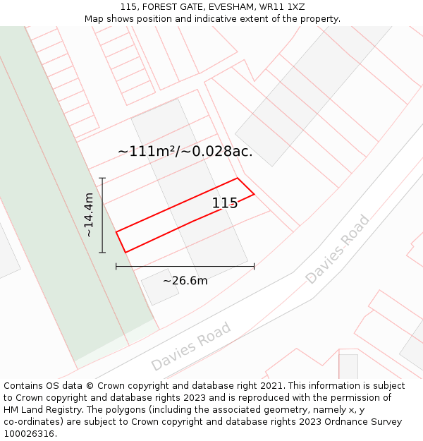 115, FOREST GATE, EVESHAM, WR11 1XZ: Plot and title map