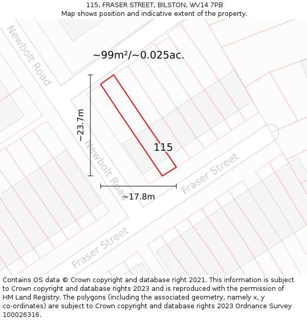 115, FRASER STREET, BILSTON, WV14 7PB: Plot and title map