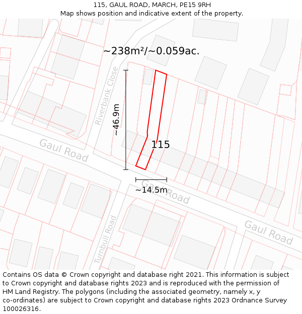 115, GAUL ROAD, MARCH, PE15 9RH: Plot and title map