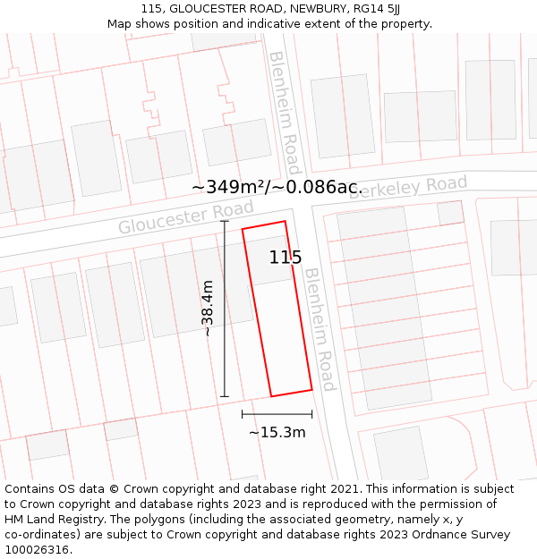 115, GLOUCESTER ROAD, NEWBURY, RG14 5JJ: Plot and title map