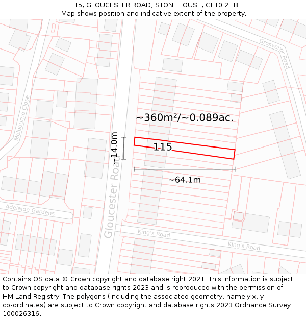 115, GLOUCESTER ROAD, STONEHOUSE, GL10 2HB: Plot and title map