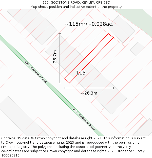 115, GODSTONE ROAD, KENLEY, CR8 5BD: Plot and title map