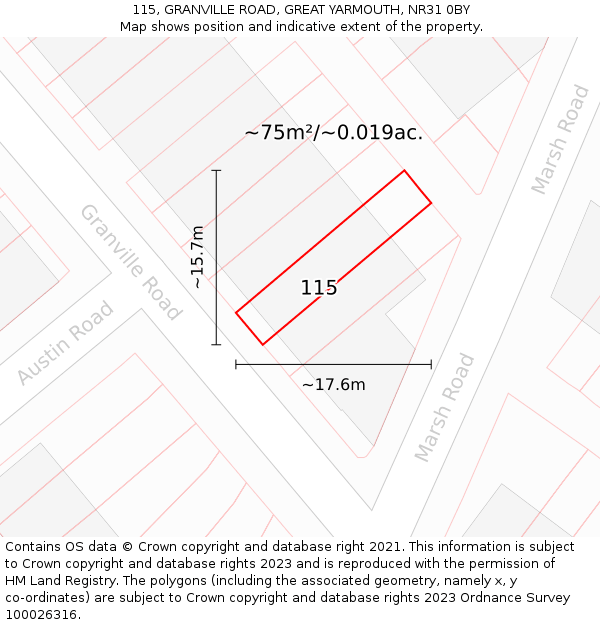 115, GRANVILLE ROAD, GREAT YARMOUTH, NR31 0BY: Plot and title map