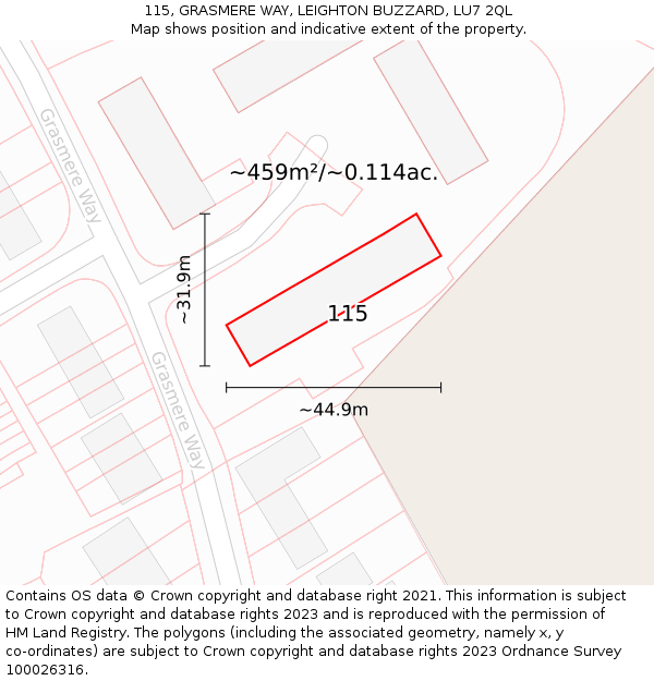 115, GRASMERE WAY, LEIGHTON BUZZARD, LU7 2QL: Plot and title map