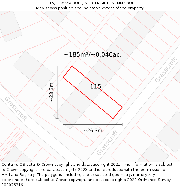 115, GRASSCROFT, NORTHAMPTON, NN2 8QL: Plot and title map