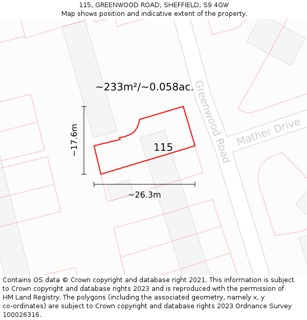 115, GREENWOOD ROAD, SHEFFIELD, S9 4GW: Plot and title map