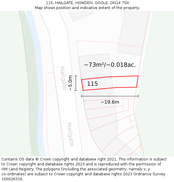 115, HAILGATE, HOWDEN, GOOLE, DN14 7SX: Plot and title map