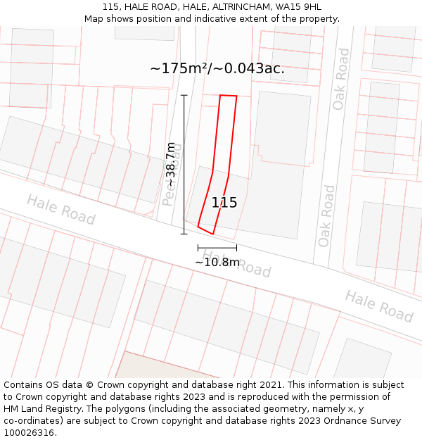 115, HALE ROAD, HALE, ALTRINCHAM, WA15 9HL: Plot and title map