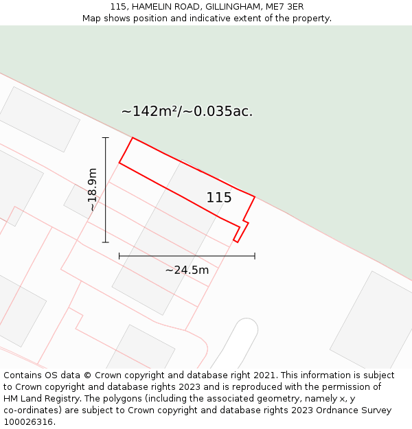 115, HAMELIN ROAD, GILLINGHAM, ME7 3ER: Plot and title map