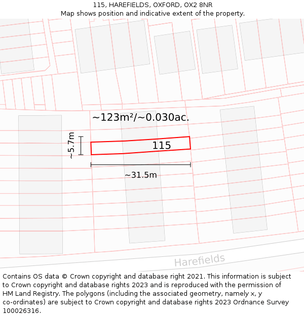 115, HAREFIELDS, OXFORD, OX2 8NR: Plot and title map