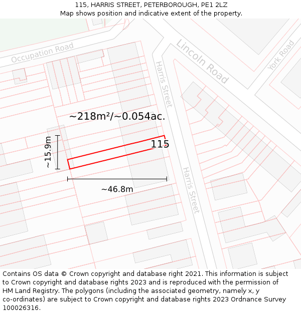 115, HARRIS STREET, PETERBOROUGH, PE1 2LZ: Plot and title map