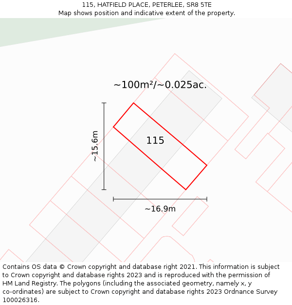 115, HATFIELD PLACE, PETERLEE, SR8 5TE: Plot and title map