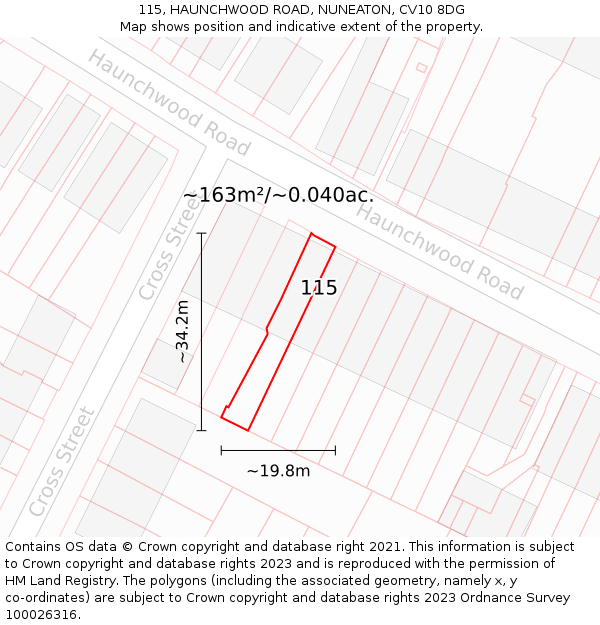115, HAUNCHWOOD ROAD, NUNEATON, CV10 8DG: Plot and title map