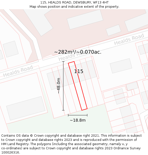 115, HEALDS ROAD, DEWSBURY, WF13 4HT: Plot and title map