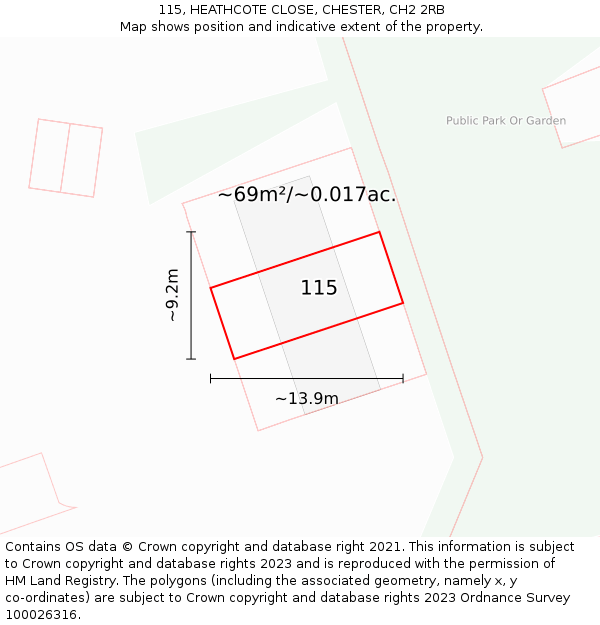115, HEATHCOTE CLOSE, CHESTER, CH2 2RB: Plot and title map