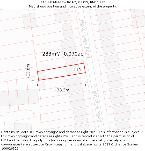 115, HEATHVIEW ROAD, GRAYS, RM16 2RT: Plot and title map