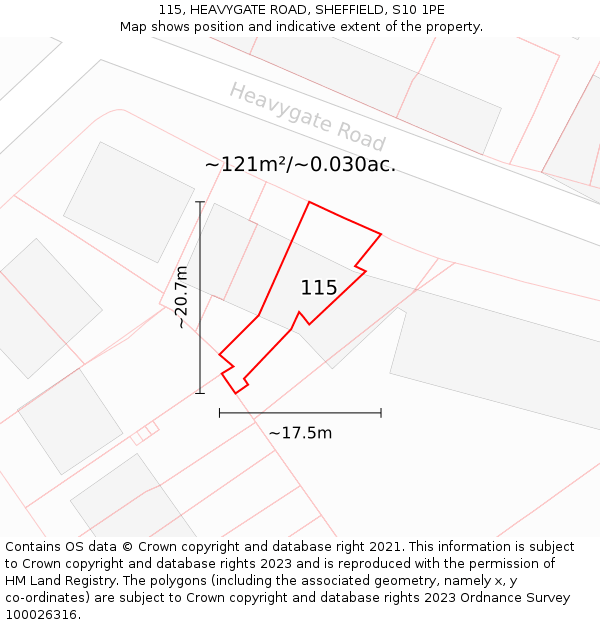 115, HEAVYGATE ROAD, SHEFFIELD, S10 1PE: Plot and title map