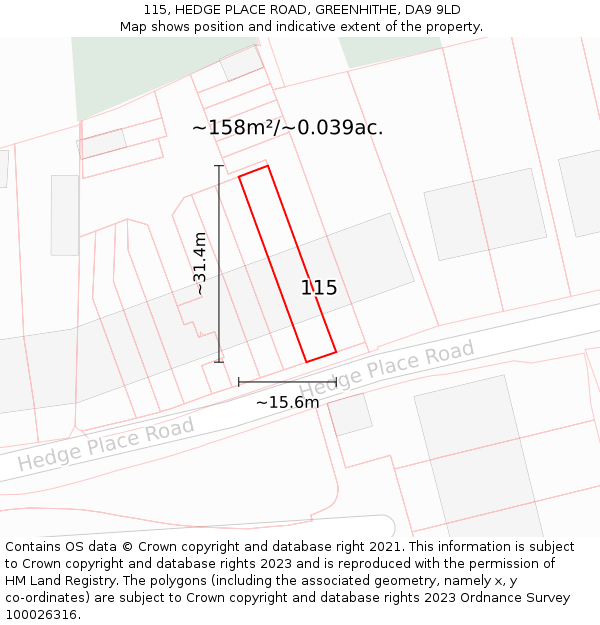 115, HEDGE PLACE ROAD, GREENHITHE, DA9 9LD: Plot and title map