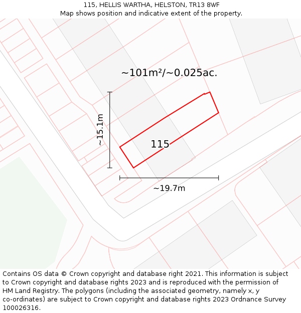 115, HELLIS WARTHA, HELSTON, TR13 8WF: Plot and title map