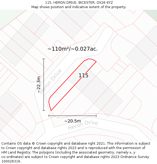 115, HERON DRIVE, BICESTER, OX26 6YZ: Plot and title map