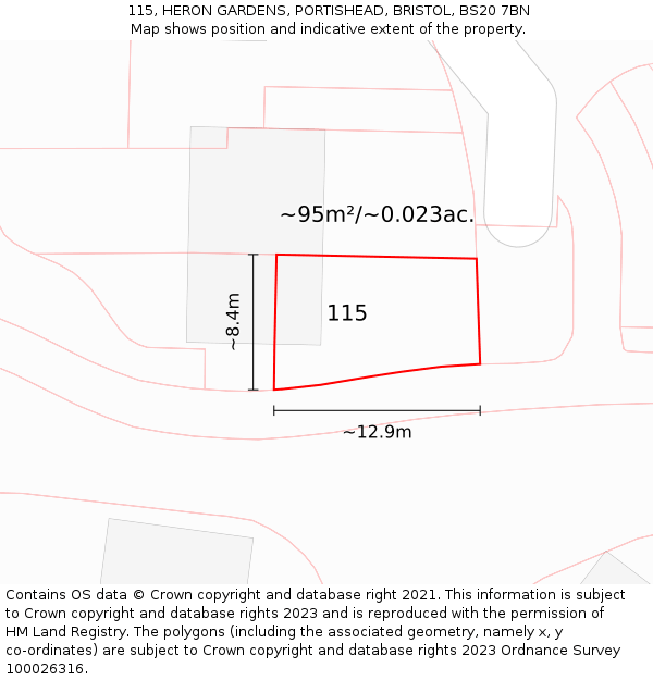 115, HERON GARDENS, PORTISHEAD, BRISTOL, BS20 7BN: Plot and title map