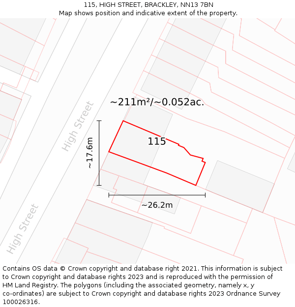 115, HIGH STREET, BRACKLEY, NN13 7BN: Plot and title map