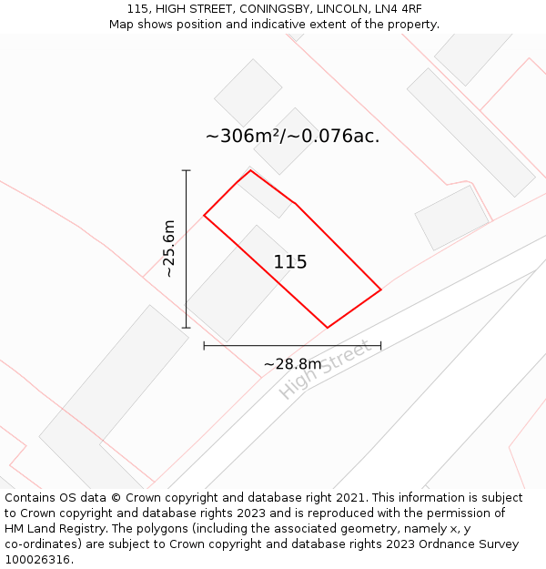 115, HIGH STREET, CONINGSBY, LINCOLN, LN4 4RF: Plot and title map