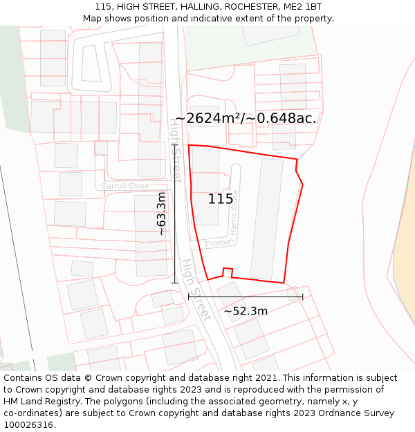 115, HIGH STREET, HALLING, ROCHESTER, ME2 1BT: Plot and title map