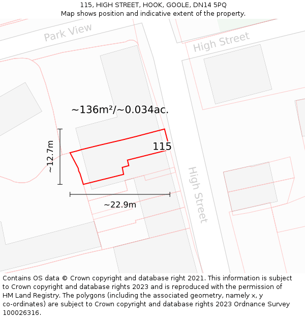 115, HIGH STREET, HOOK, GOOLE, DN14 5PQ: Plot and title map