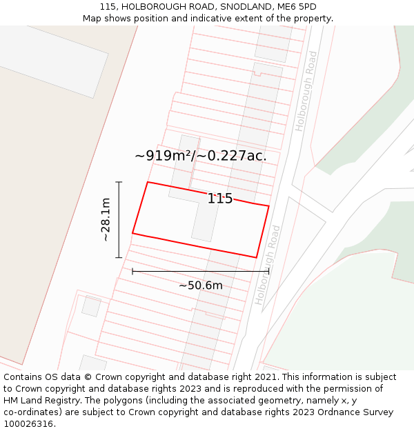 115, HOLBOROUGH ROAD, SNODLAND, ME6 5PD: Plot and title map