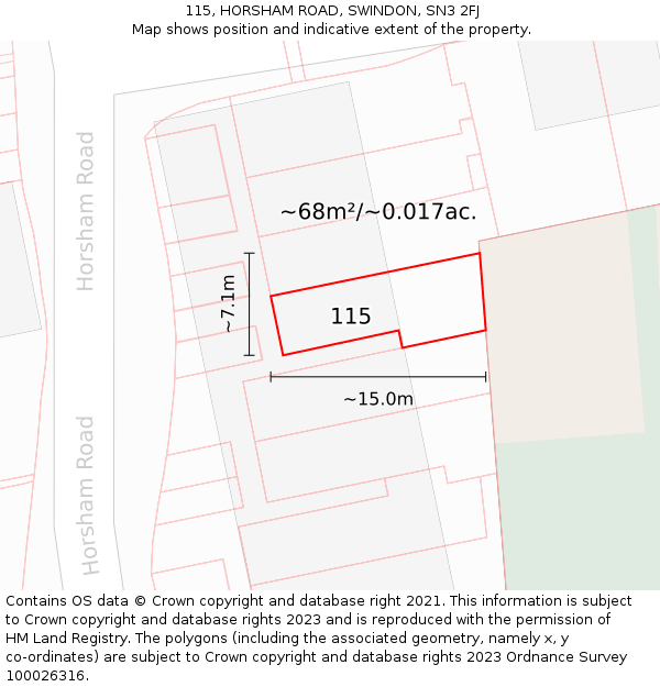 115, HORSHAM ROAD, SWINDON, SN3 2FJ: Plot and title map
