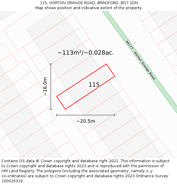 115, HORTON GRANGE ROAD, BRADFORD, BD7 2DN: Plot and title map