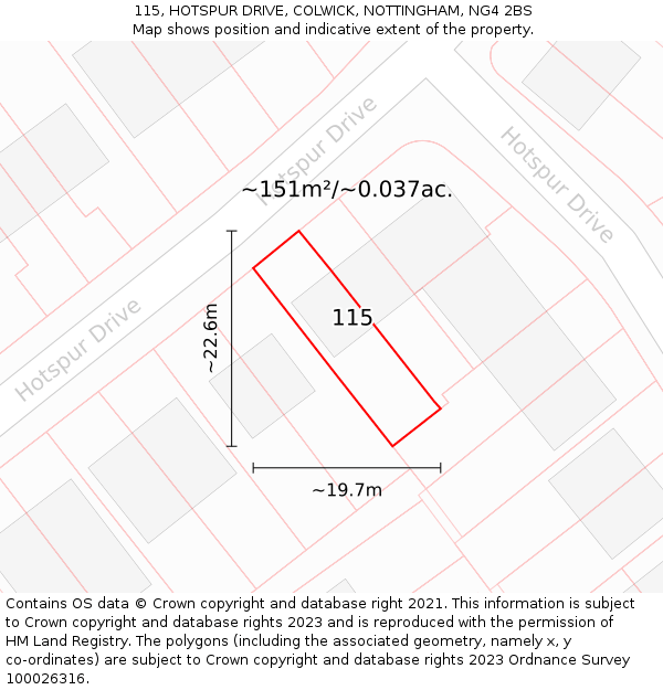115, HOTSPUR DRIVE, COLWICK, NOTTINGHAM, NG4 2BS: Plot and title map