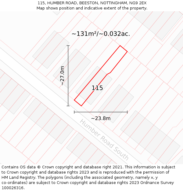 115, HUMBER ROAD, BEESTON, NOTTINGHAM, NG9 2EX: Plot and title map