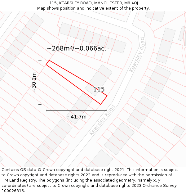 115, KEARSLEY ROAD, MANCHESTER, M8 4QJ: Plot and title map