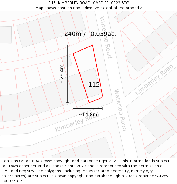 115, KIMBERLEY ROAD, CARDIFF, CF23 5DP: Plot and title map