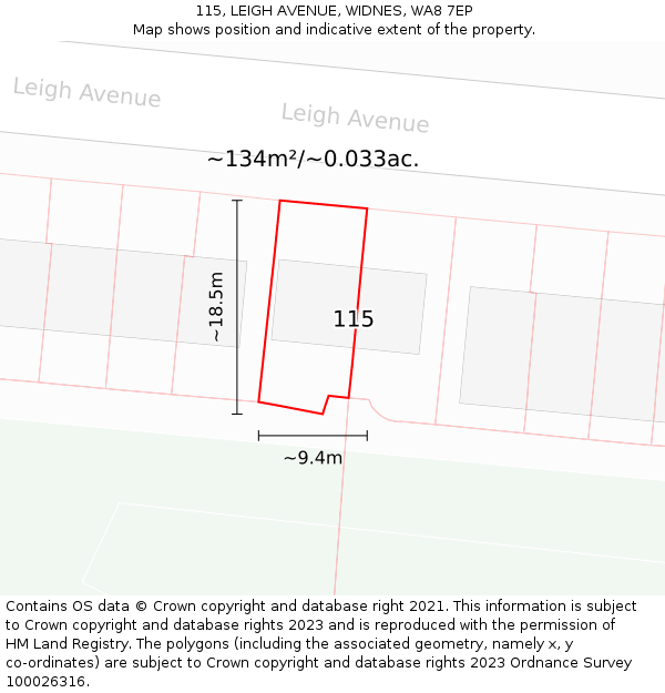 115, LEIGH AVENUE, WIDNES, WA8 7EP: Plot and title map
