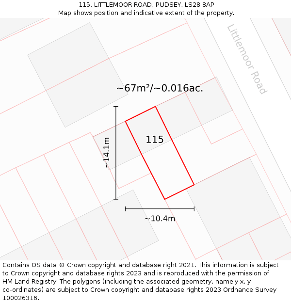115, LITTLEMOOR ROAD, PUDSEY, LS28 8AP: Plot and title map