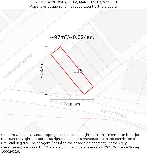 115, LIVERPOOL ROAD, IRLAM, MANCHESTER, M44 6EH: Plot and title map