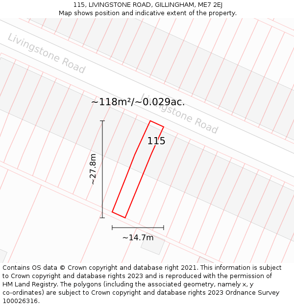115, LIVINGSTONE ROAD, GILLINGHAM, ME7 2EJ: Plot and title map