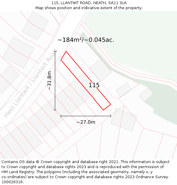 115, LLANTWIT ROAD, NEATH, SA11 3LA: Plot and title map