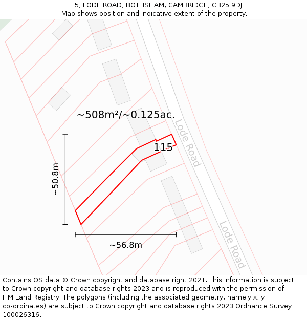 115, LODE ROAD, BOTTISHAM, CAMBRIDGE, CB25 9DJ: Plot and title map