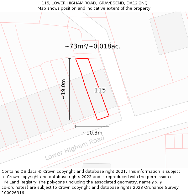 115, LOWER HIGHAM ROAD, GRAVESEND, DA12 2NQ: Plot and title map
