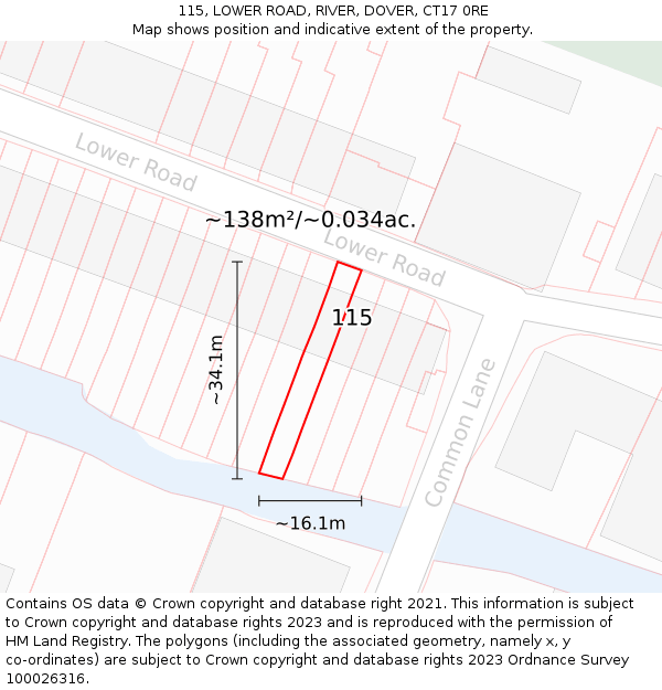 115, LOWER ROAD, RIVER, DOVER, CT17 0RE: Plot and title map