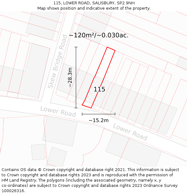 115, LOWER ROAD, SALISBURY, SP2 9NH: Plot and title map