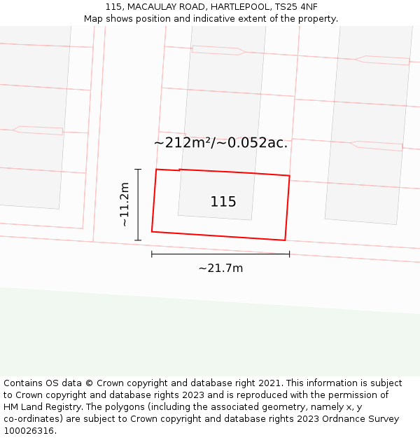 115, MACAULAY ROAD, HARTLEPOOL, TS25 4NF: Plot and title map