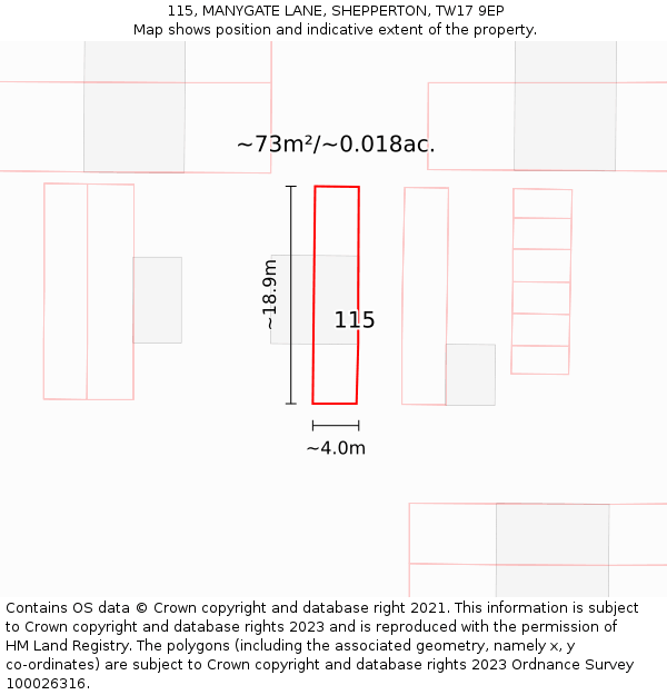 115, MANYGATE LANE, SHEPPERTON, TW17 9EP: Plot and title map
