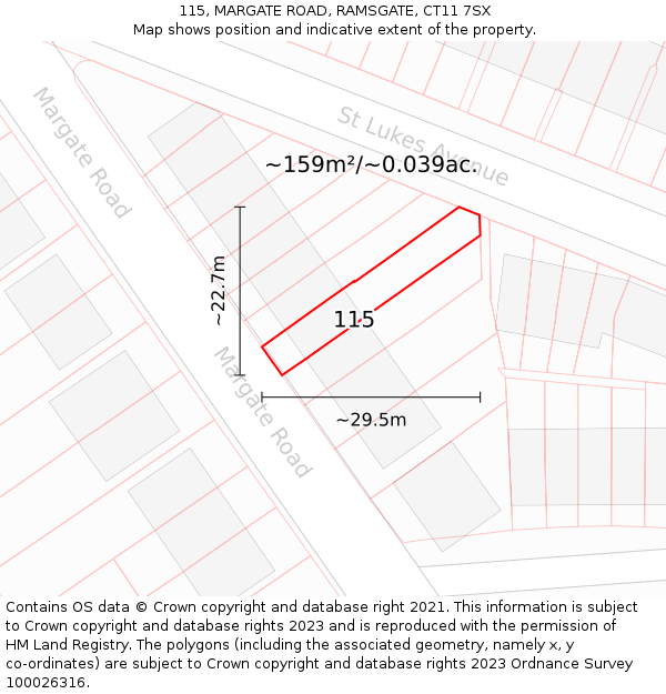115, MARGATE ROAD, RAMSGATE, CT11 7SX: Plot and title map