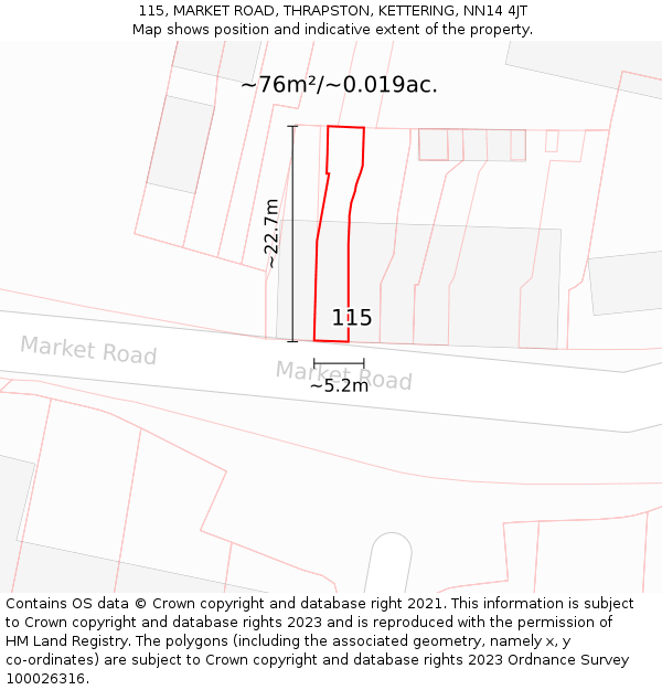 115, MARKET ROAD, THRAPSTON, KETTERING, NN14 4JT: Plot and title map